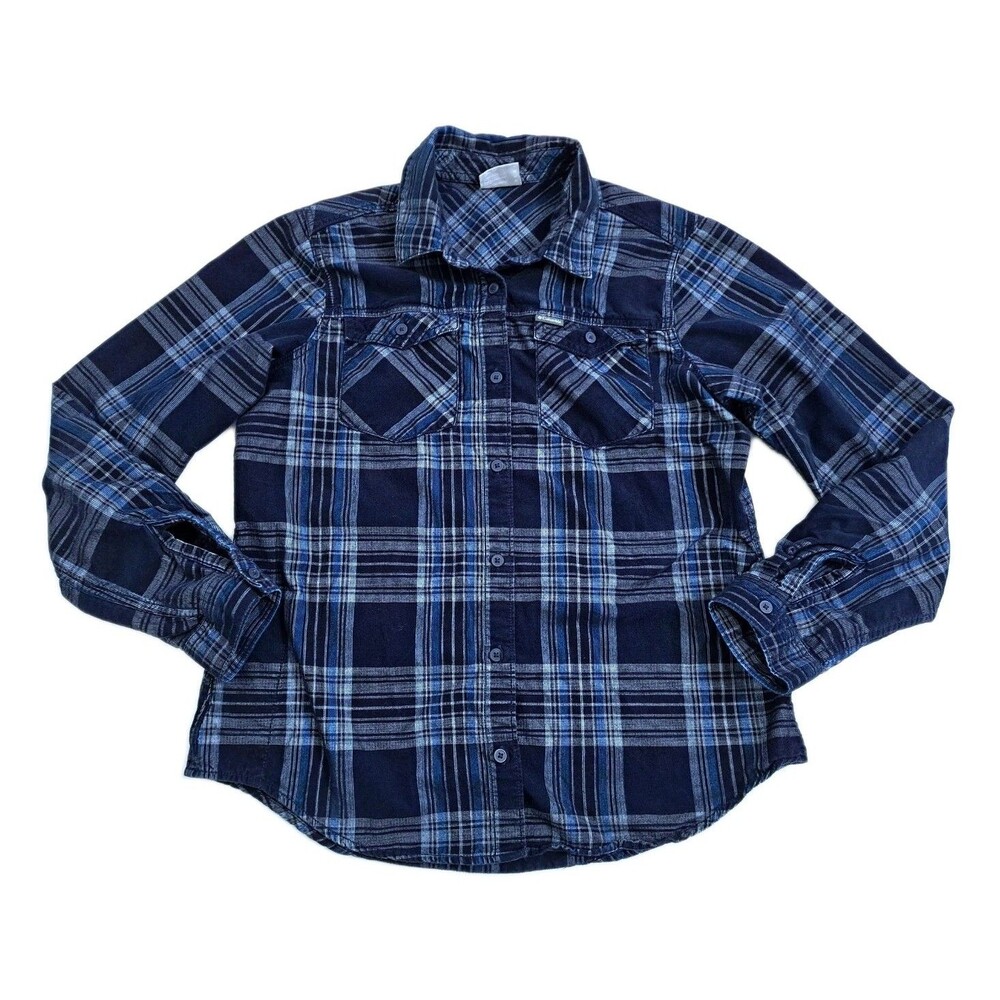 Columbia Women's Medium Times Two Roll Up Long Sleeve Tunic Flannel Plaid Shirt
